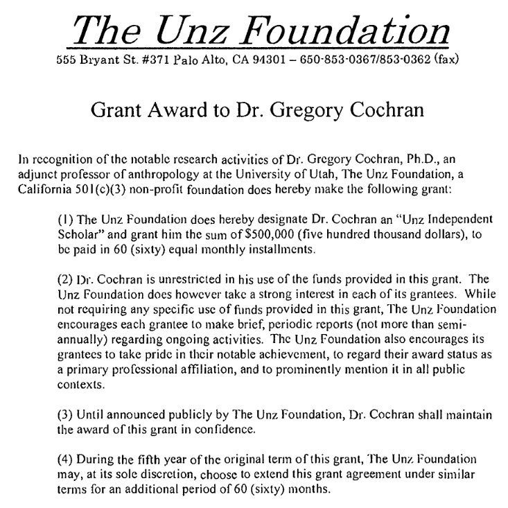 Read more about the article Gregory Cochran’s Big Grant